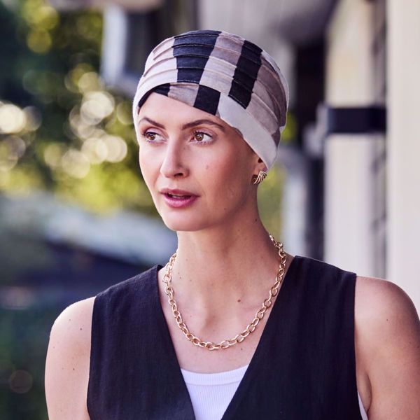 Hocyoga Turban - Printed Linen, Squares & Angles